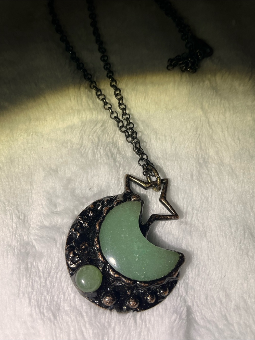 Green Crescent Moon & Star large Pendant Necklace - Women Jewelry